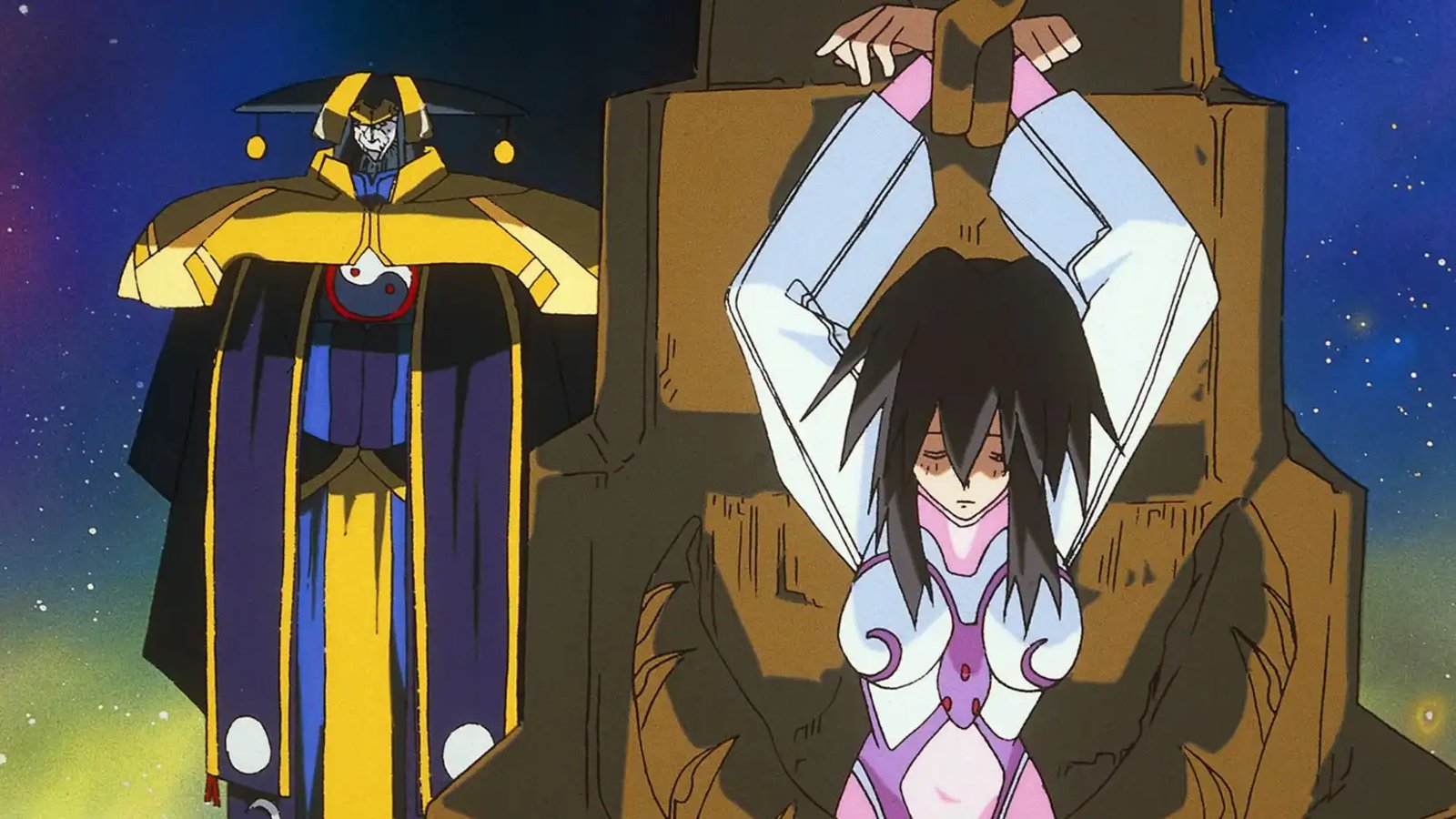 Melfina held captive by antagonist in Outlaw Star.